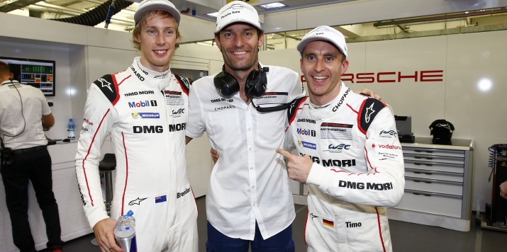 Porsche Team: Brendon Hartley, Mark Webber, Timo Bernhard (l-r)