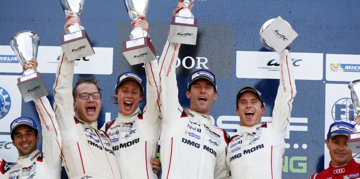 Andreas Seidl, Teamchef Porsche Team, Brendon Hartley, Mark Webber, Timo Bernhard (l-r)
