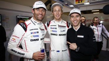 Porsche Team: Mark Webber, Brendon Hartley, Timo Bernhard (l-r)