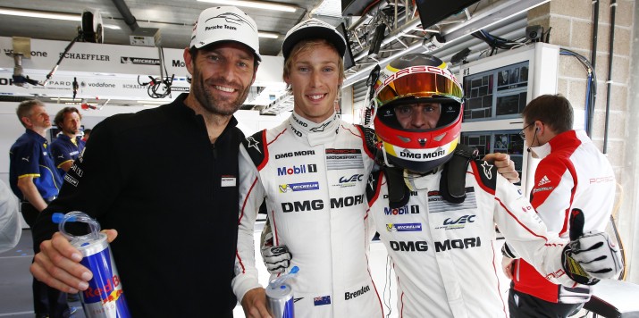 Porsche Team: Mark Webber, Brendon Hartley, Timo Bernhard (l-r)