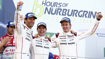 Porsche Team: Mark Webber, Timo Bernhard, Brendon Hartley (l-r)