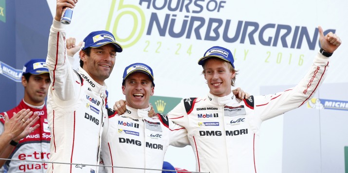 Porsche Team: Mark Webber, Timo Bernhard, Brendon Hartley (l-r)