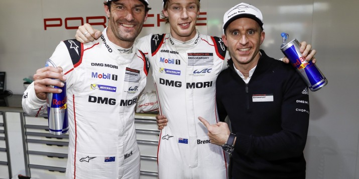 Porsche Team: Mark Webber, Brendon Hartley, Timo Bernhard (l-r)